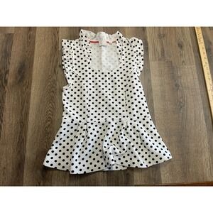 Shirt, Women's Size Small, White, Black Polka Dots, Scoop Neck, Ruffle